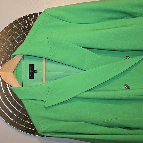 Talbots Viscose Tailored Stretch Double Breast Kelly Green Crest Button Blazer - Picture 6 of 17